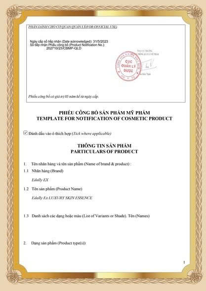 TINH CHẤT VÀNG 24K EDALLY - ĐẢM BẢO GIẤY TỜ MINH BẠCH, ĐẲNG CẤP GIÁ TRỊ THƯƠNG HIỆU QUỐC TẾ.